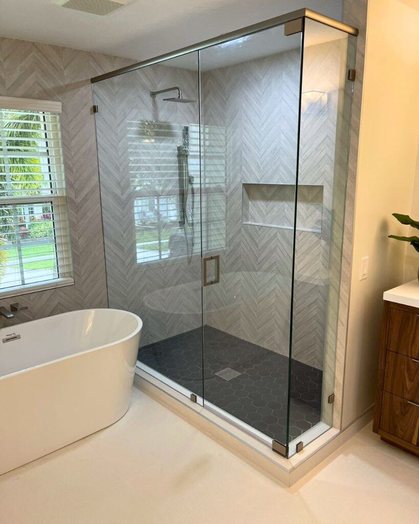Transparent sliding glass door optimizing small spaces