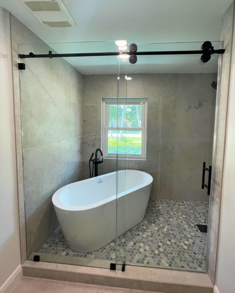 Glass door installation with premium metal frame finish