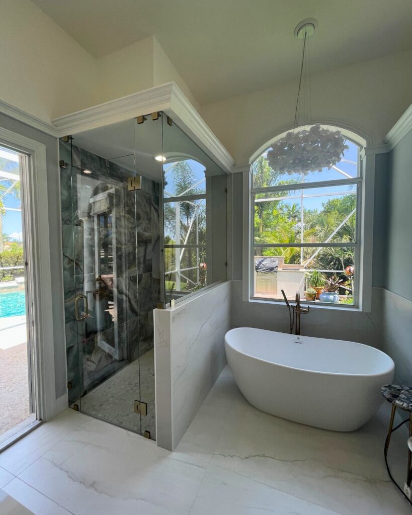 Frameless shower glass with high-quality chrome hardware